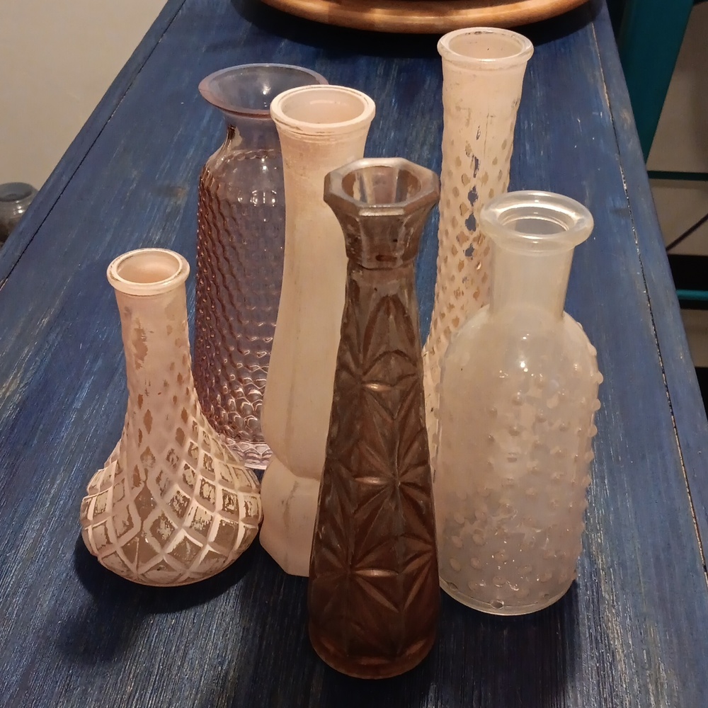 Set Of 6 Vases. Four Were Hand Painted and Two Were Purchased As Is.